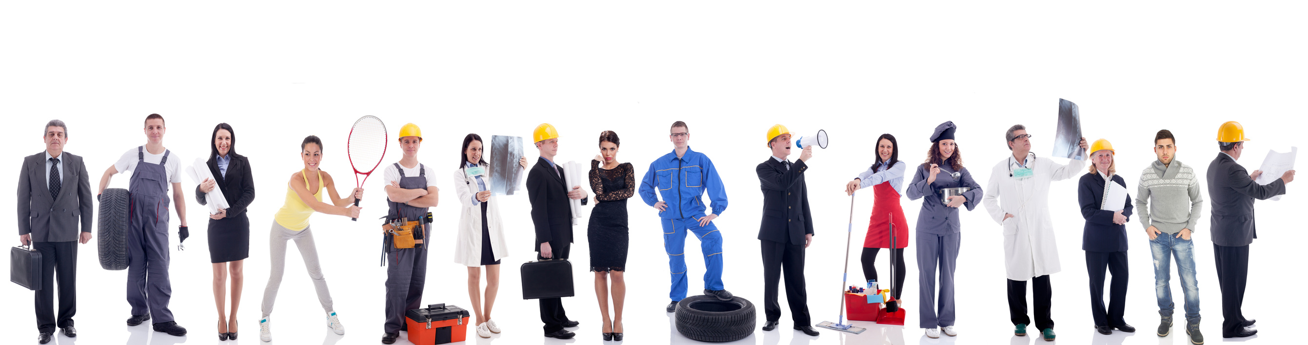 Group of industrial workers. Isolated on white background.